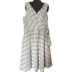 Chaps A Line Wrap Dress Size 14 Sleeveless Plaid Surplus Tie Waist Zippered New